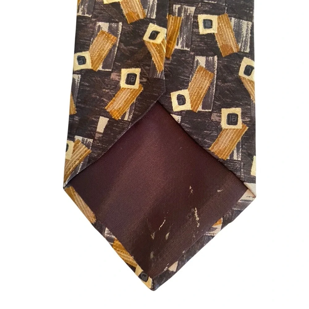 Zylos‎ George Machado Mens Silk Tie Abstract Geometric Brown Gray Made in USA